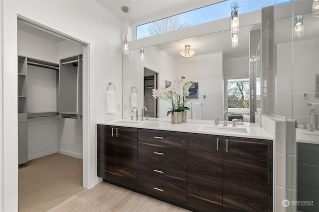 bathroom with vanity and walk in shower