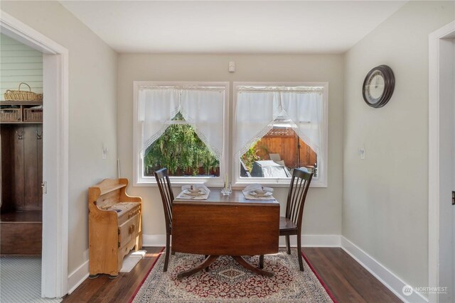 dining room with dark hardwood / wood-style flooring