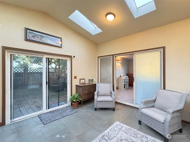 unfurnished room featuring vaulted ceiling