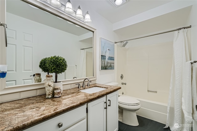 full bathroom featuring tile patterned flooring, vanity, shower / bath combo, and toilet