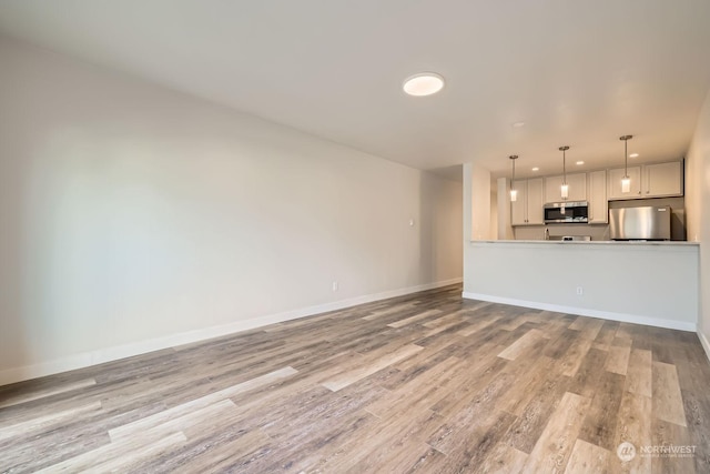 unfurnished living room with light hardwood / wood-style flooring