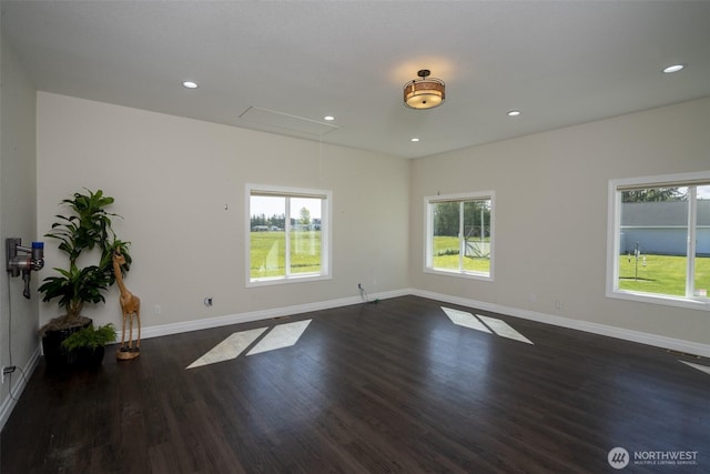 43 Triopha Ln, Sequim, WA 98382 - empty room with attic access, baseboards, dark wood-style floors, and recessed lighting