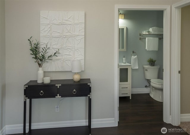 43 Triopha Ln, Sequim, WA 98382 - hallway with dark wood finished floors and baseboards