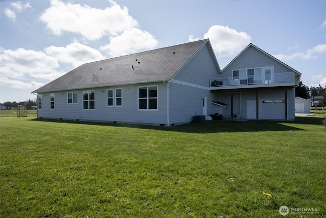 43 Triopha Ln, Sequim, WA 98382 - rear view of house with central AC, crawl space, a yard, and a balcony