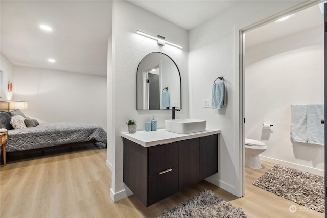 bathroom featuring vanity, toilet, and wood-type flooring