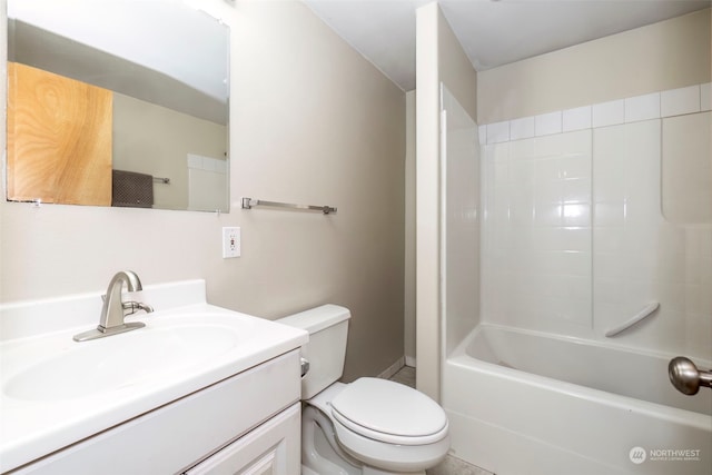 bathroom with shower / washtub combination, vanity, and toilet