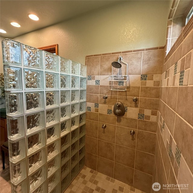 1078 Gardena Creek Rd, Touchet, WA 99360 - full bathroom with a textured wall, walk in shower, and recessed lighting