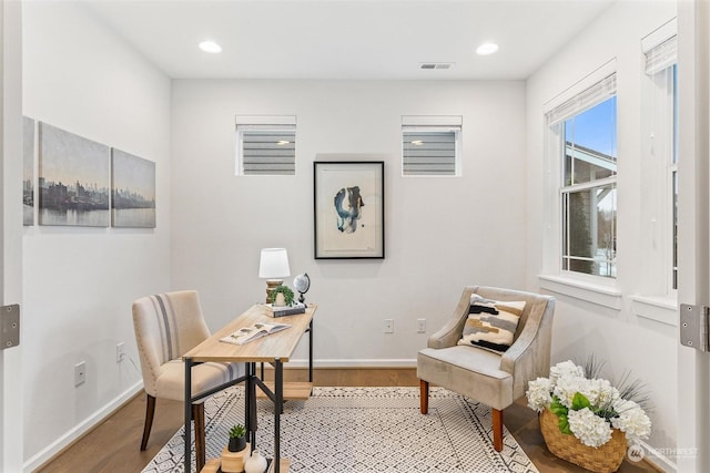 home office featuring hardwood / wood-style floors