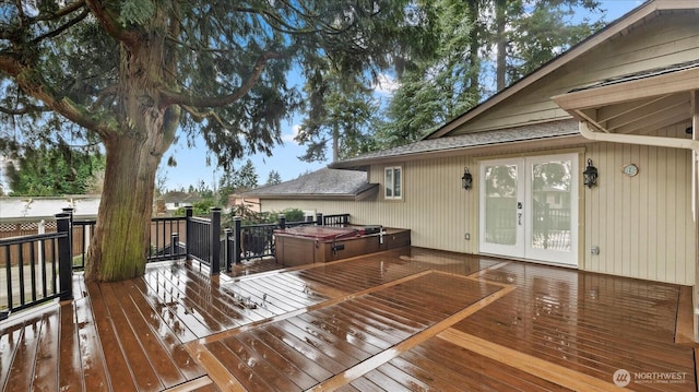 wooden terrace with french doors