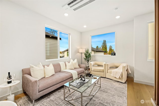 living room with hardwood / wood-style floors