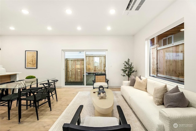 living room with light wood-type flooring