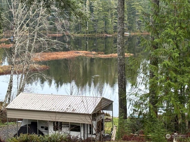 view of dock with a water view