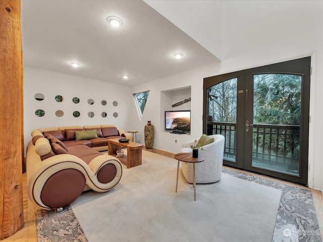 living room featuring light colored carpet