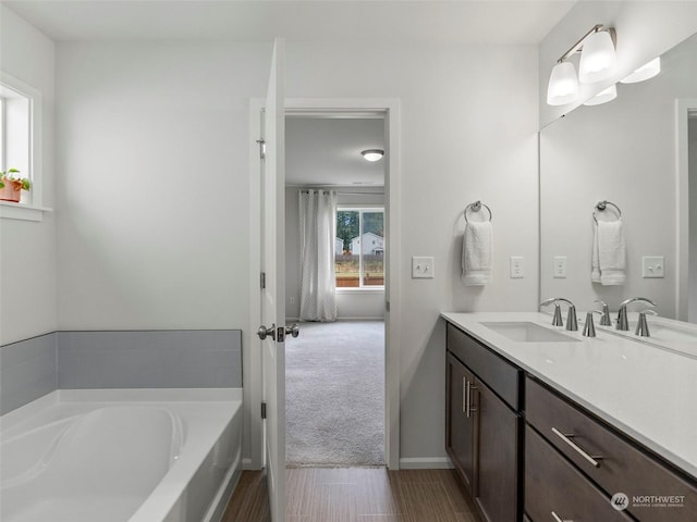 bathroom featuring vanity and a bathtub