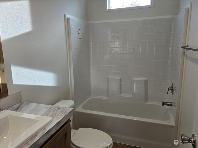 full bathroom featuring vanity, toilet, and shower / bathtub combination