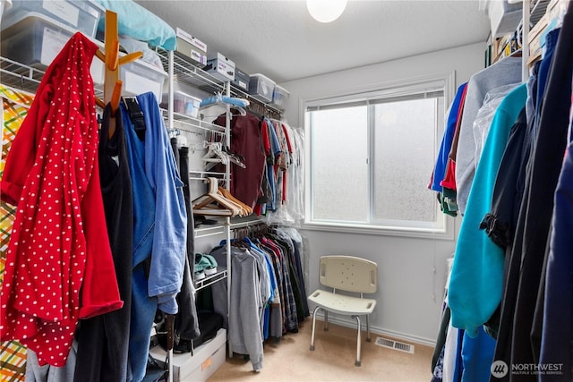 spacious closet featuring carpet floors and visible vents
