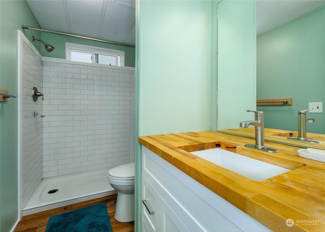 4495 Sequim Dungeness Way, Sequim, WA 98382 - bathroom with vanity, a stall shower, and wood finished floors