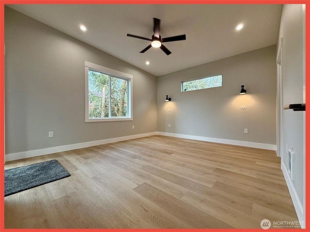 109 Sunrise Ave SE, Ocean Shores, WA 98569 - spare room with ceiling fan, light wood-style floors, baseboards, and recessed lighting
