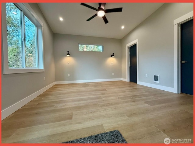 109 Sunrise Ave SE, Ocean Shores, WA 98569 - unfurnished room featuring ceiling fan, light wood-style flooring, recessed lighting, and baseboards