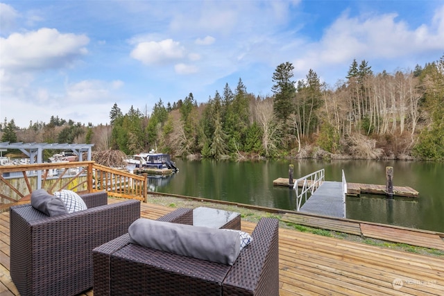 dock area with a water view