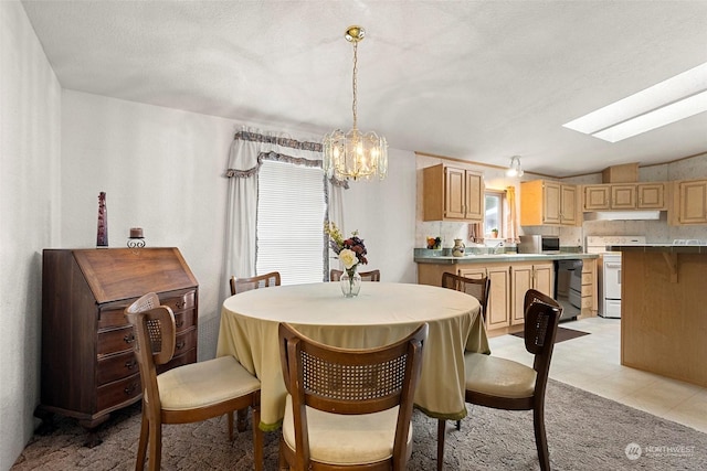 dining room with a skylight and a chandelier