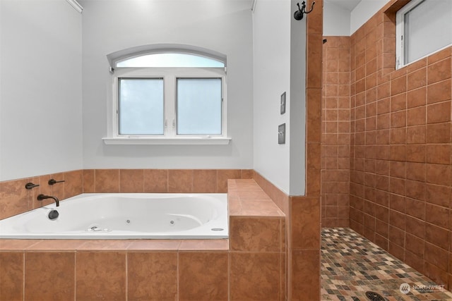 bathroom with shower with separate bathtub