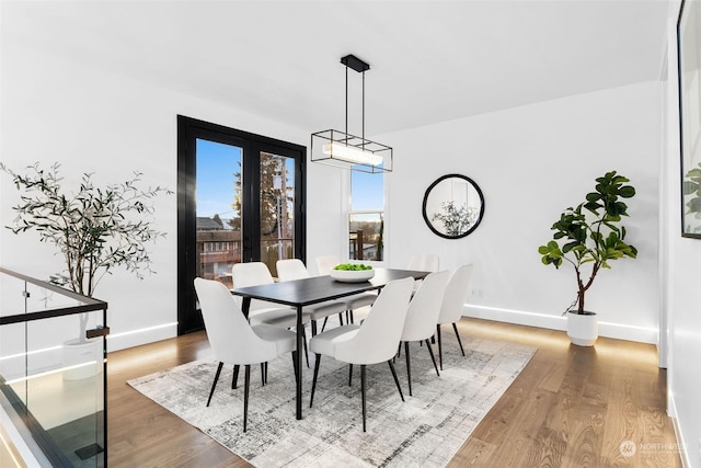 dining space with hardwood / wood-style floors