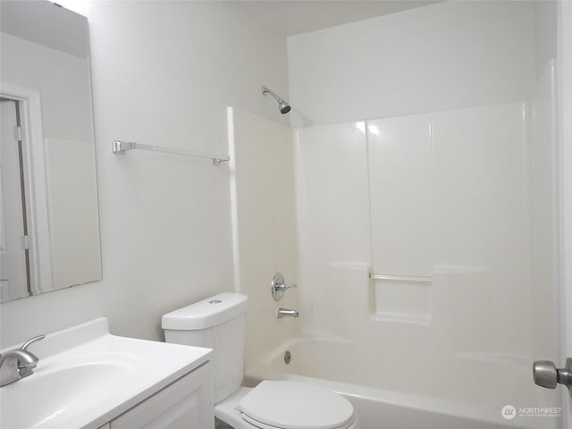 full bathroom featuring vanity, toilet, and bathtub / shower combination