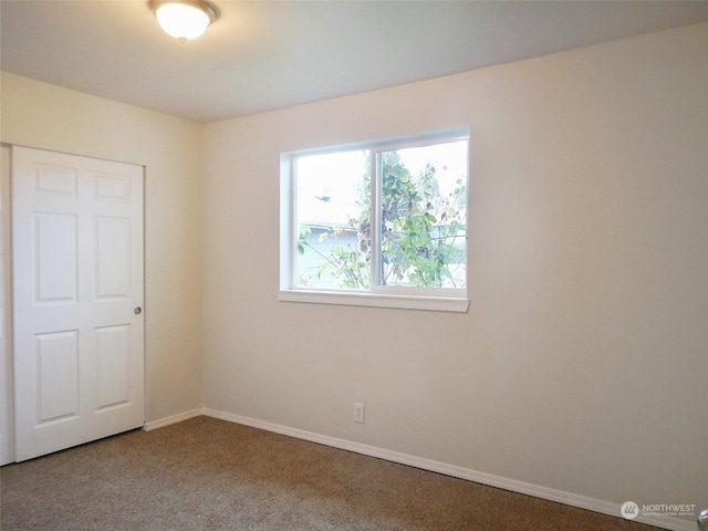 unfurnished bedroom with carpet flooring and a closet