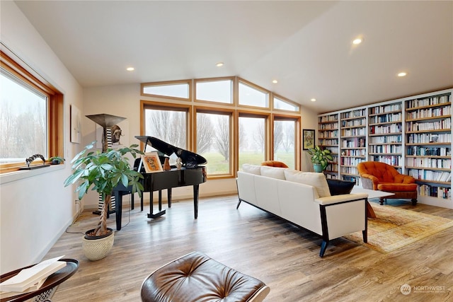 living room with lofted ceiling and light hardwood / wood-style floors