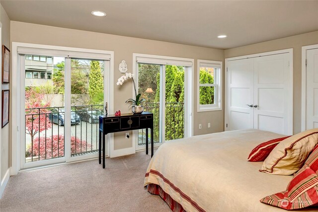 2031 42nd Ave E, Seattle, WA 98112 - bedroom featuring access to exterior, carpet flooring, and recessed lighting