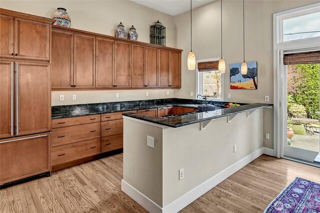 2031 42nd Ave E, Seattle, WA 98112 - kitchen with paneled built in refrigerator, light wood-type flooring, and brown cabinets