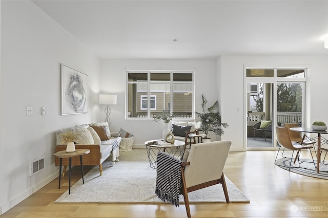 living room with light hardwood / wood-style floors