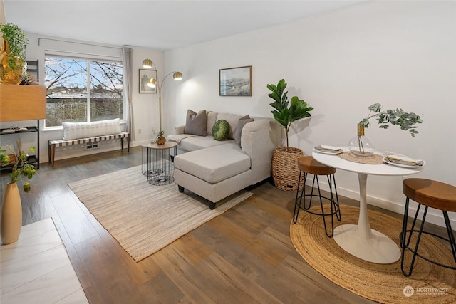 living room with hardwood / wood-style floors