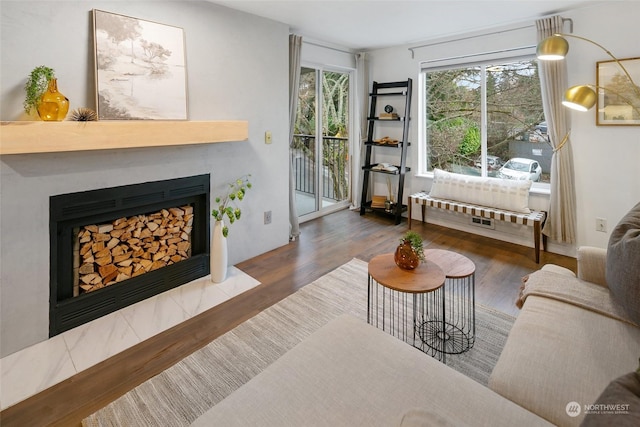 living room featuring dark hardwood / wood-style floors