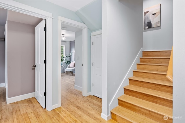 staircase featuring hardwood / wood-style flooring