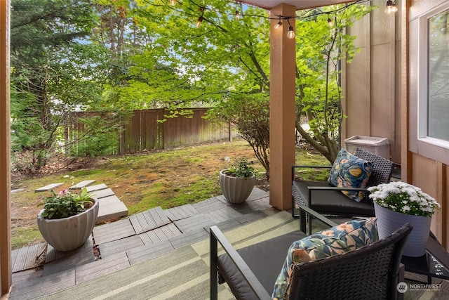 view of patio featuring a wooden deck