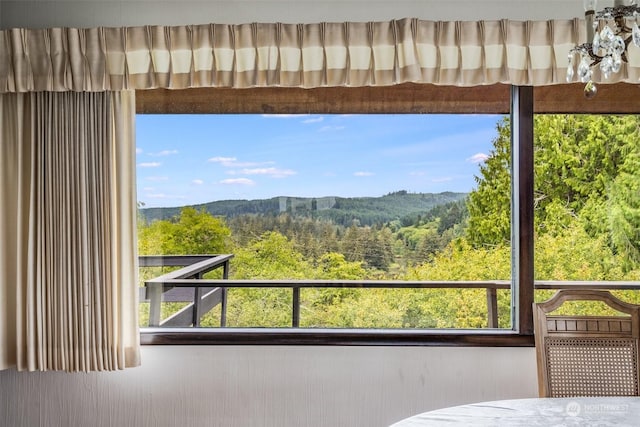 interior space with a mountain view