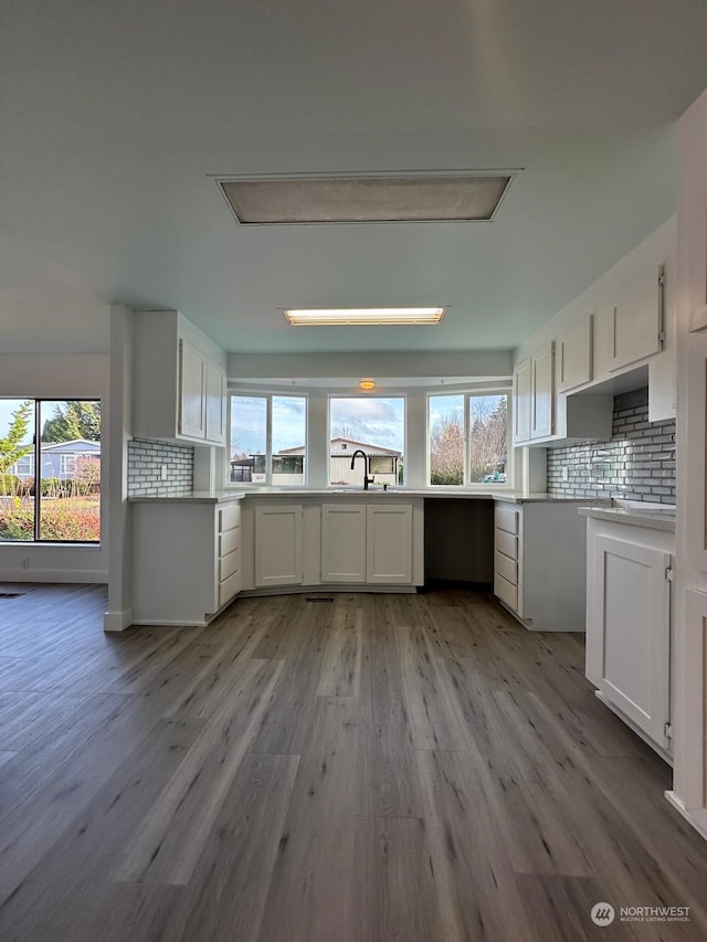 kitchen featuring backsplash, white cabinetry, and plenty of natural light