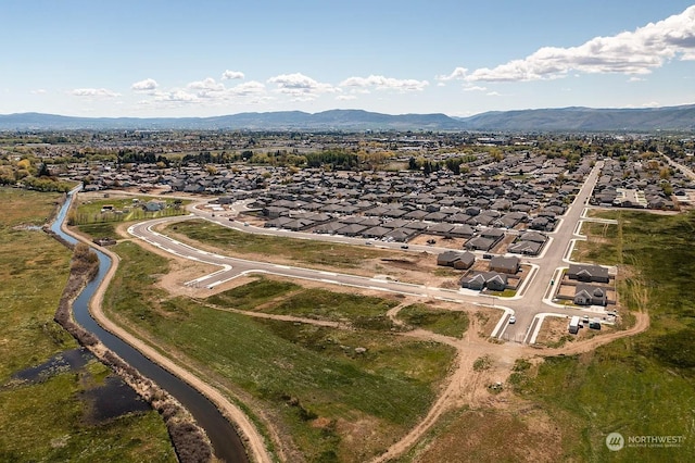 drone / aerial view with a mountain view