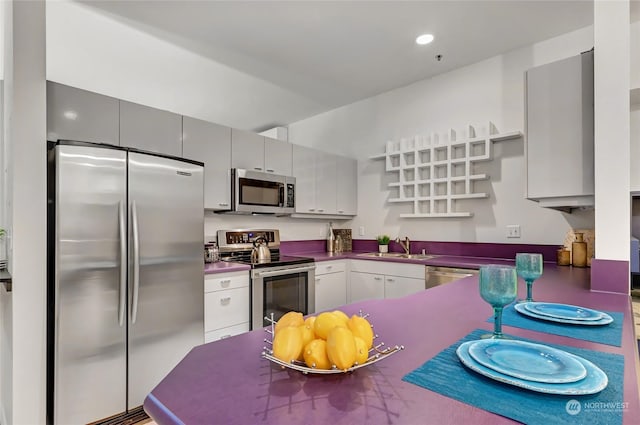 kitchen with white cabinetry, stainless steel appliances, and sink