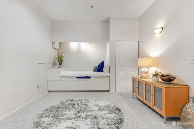 carpeted bedroom with a closet