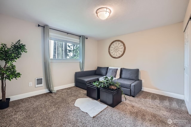 living room featuring dark carpet