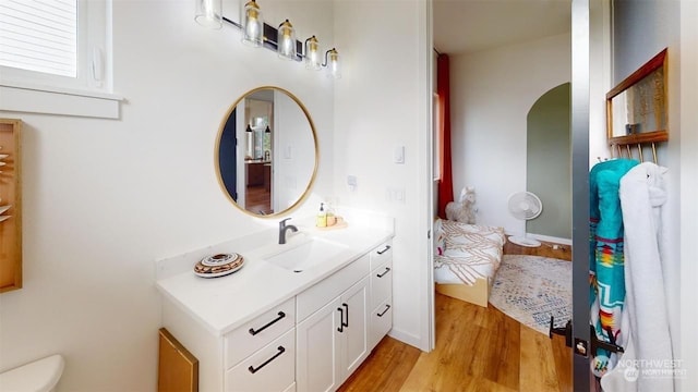 bathroom featuring hardwood / wood-style floors and vanity