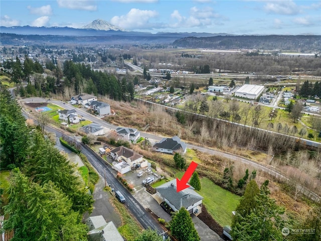 aerial view with a mountain view