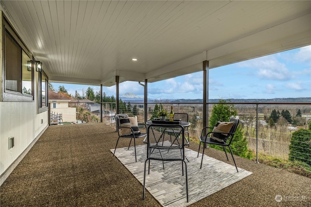 view of patio with a mountain view