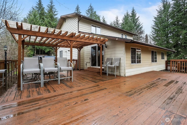 wooden terrace featuring a pergola