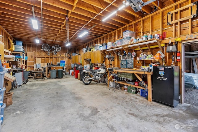 garage featuring a workshop area