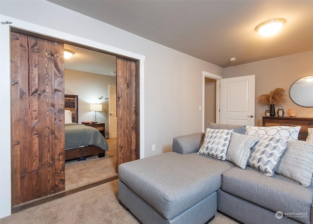 living room featuring light carpet