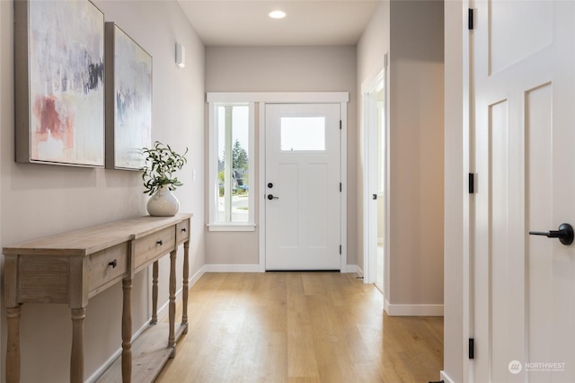 foyer entrance with light wood-type flooring